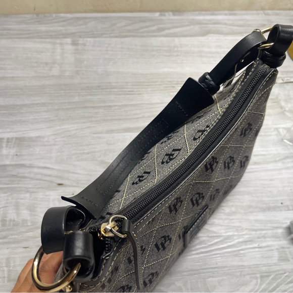 Dooney & Bourke Black Leather Trim Gray Canvas Signature Logo DB Shoulder Bag - Picture 13 of 17